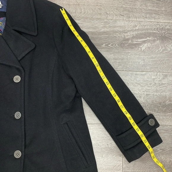 Lands’ End Wool Cashmere Blend Double Breast Peacoat  Black Quilted Lini… - Picture 9 of 15